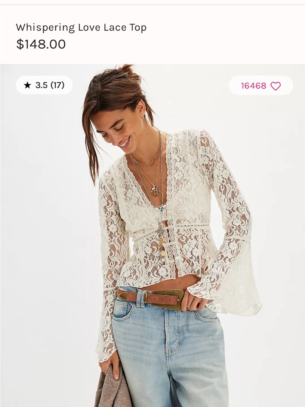 Free People Whispering Love Lace Top - White
